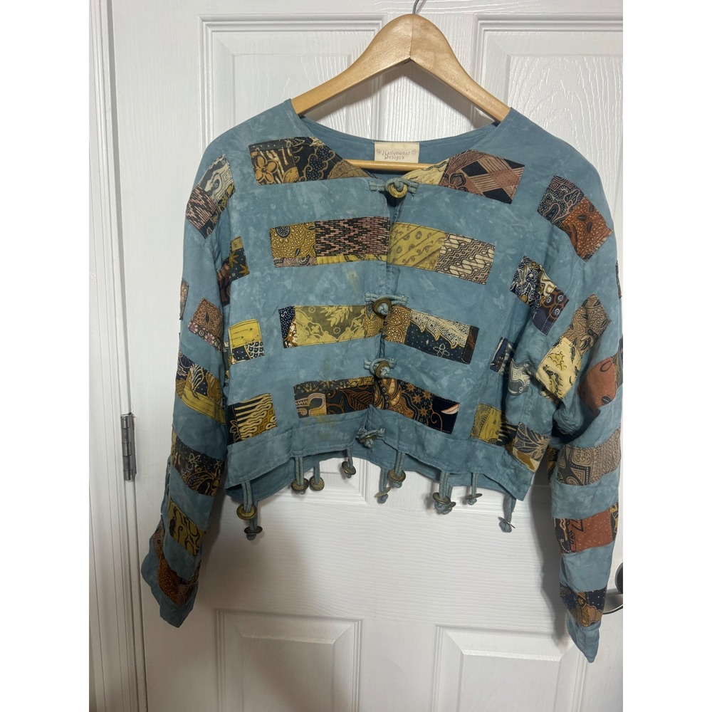 Nativewear Designs Blue Patchwork Batik Cropped Jacket with Charms XS